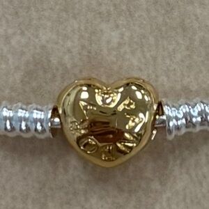 Pandora Gold Heart Charm on Silver Snake Bracelet